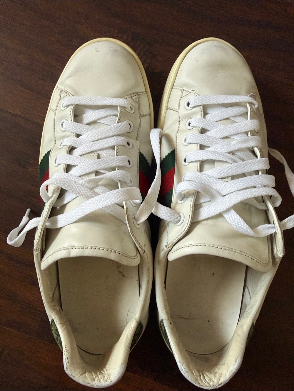 Gucci ACE White Leather Sneakers with Green and Red Web Stripe - Picture 7 of 10